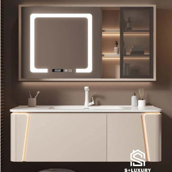Bộ tủ chậu lavabo kèm tủ gương thông minh cảm ứng LED S+ Luxury DH-48