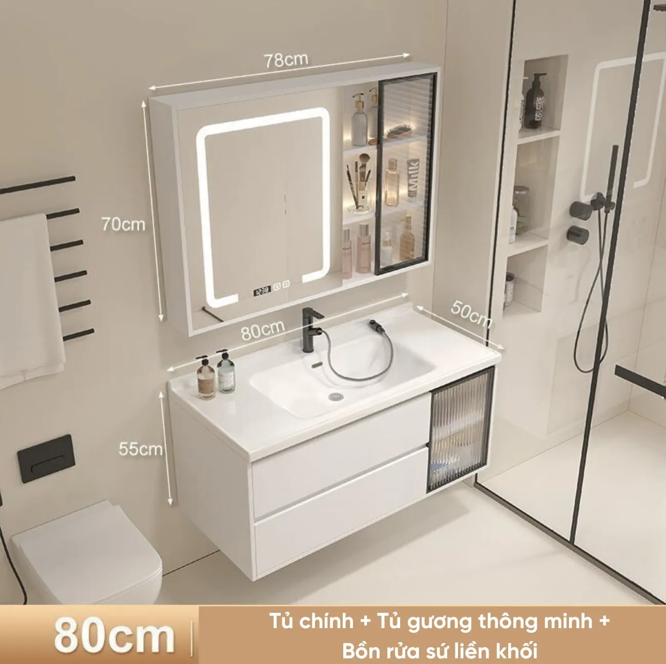 Trọn bộ phụ kiện vòi lavabo đồng thau mạ crom bóng và bản lề Inox 304 giảm chấn êm ái TC-2053