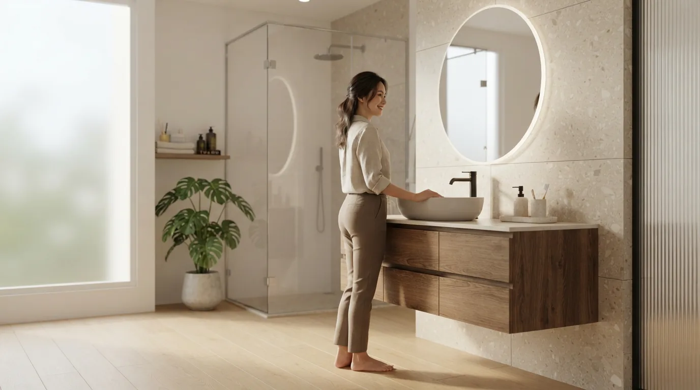 Chiều cao lắp đặt tủ chậu lavabo chuẩn công thái học 800mm - 850mm giúp đứng rửa không mỏi lưng
