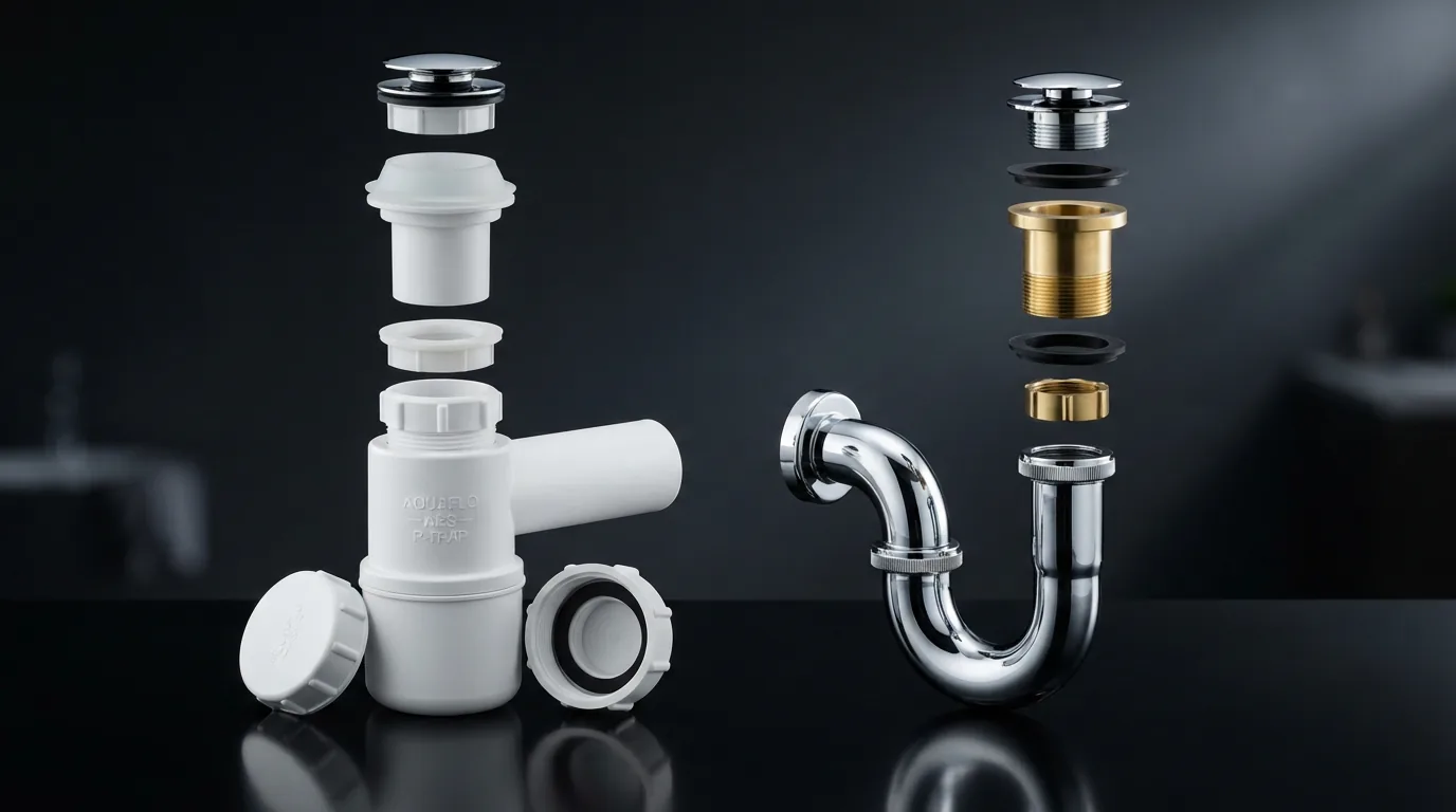 So sánh bộ xiphong thoát nước chậu lavabo bằng nhựa ABS chịu nhiệt và ống đồng mạ crom bẫy nước chữ P