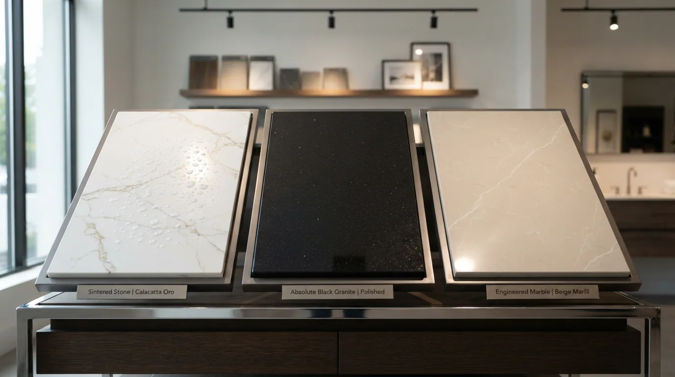 So sánh 3 mẫu mặt bàn đá lavabo: Đá nung kết vân mây, đá Granite tự nhiên và Marble nhân tạo