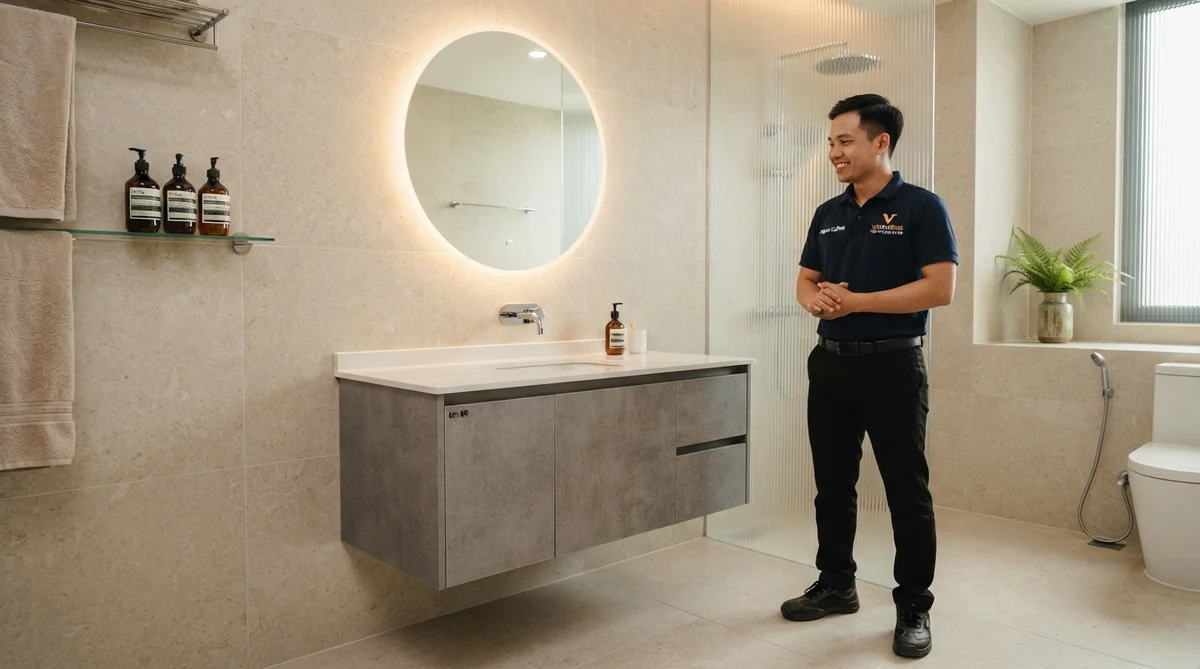 Tủ chậu lavabo phong cách tối giản cho phòng tắm nhỏ 60cm