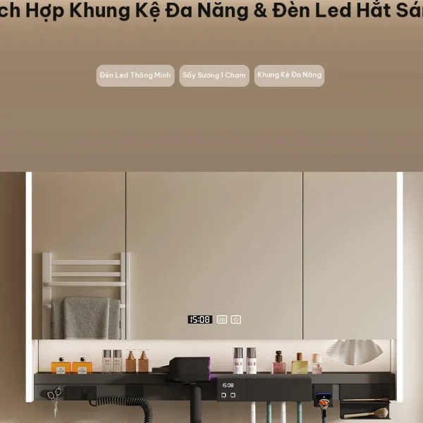 Tủ gương nhà tắm thông minh S+ Luxury tone kem cream Plywood đa lớp kháng nước